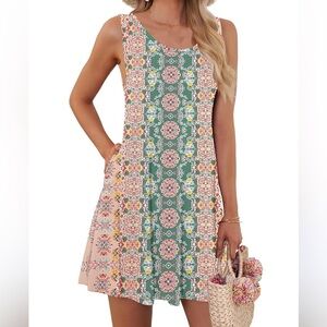 AUSELILY Floral Mini Dresses Bohemian Dress Sz M Floral Patchwork Sleeveless